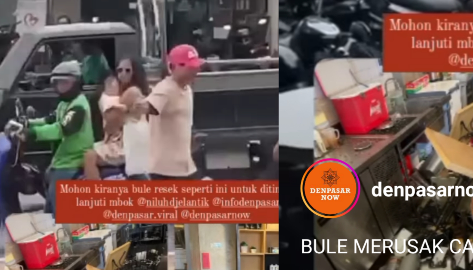 Bule ngamuk di Cafe sekitar Jimbaran Badung Bali gegera dilarang merokok di ruang ber AC. Ia merusak properti cafe dan juga mengancam semua orang di area parkir. Foto IG Denpasarnow