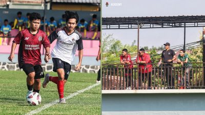 Talent scouting, Coaching Clinic dan Training of Trainers (ToT) yang dilakukan pelatih Bali United Youth Bayu Yusa, owner Academy Bali United Mataram Anton Lao dan tim di lapangan Blulukan markas pembinaan Academy AT Farmasi. Foto Ist
