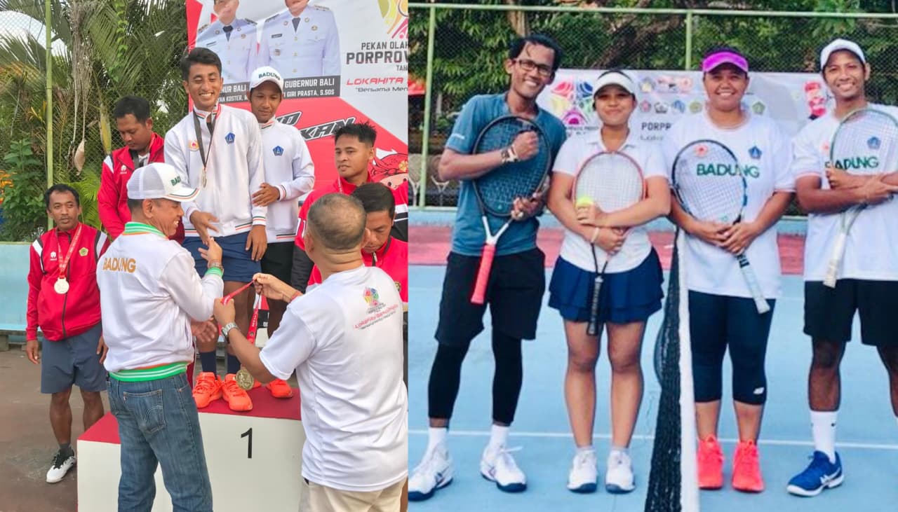 Made Bagas Krisnamurti, Kadek Ari Sanjaya dan Ayu Fani Damayanti Sumbang 3 medali emas untuk Kontingen Badung di Cabor Tenis Lapangan Porprov Bali 2025.